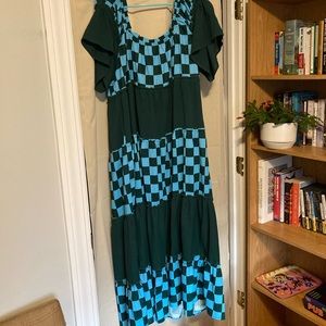 Light blue and dark green checkered maxi dress | Dressed in Lala